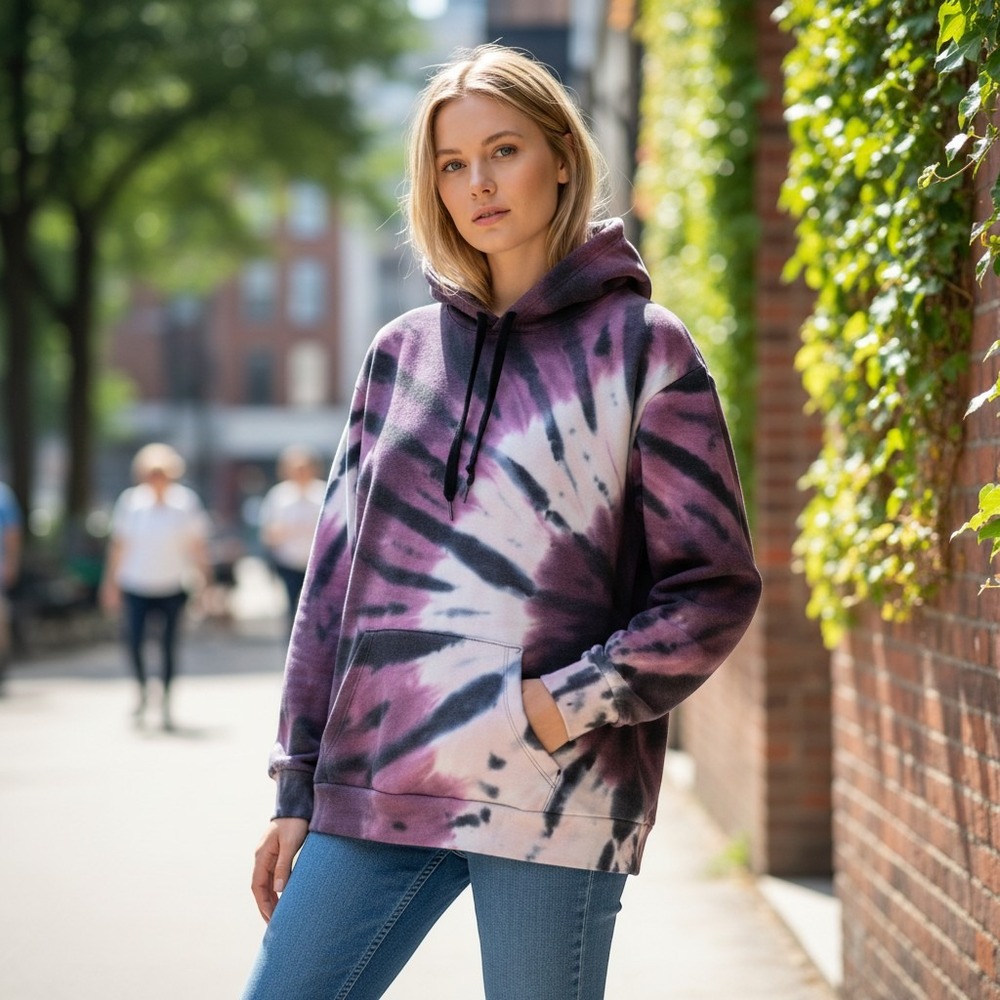 Victoria's Secret PINK Tie Dye Hoodie Purple Black White Spiral Pullover XS Y2K
